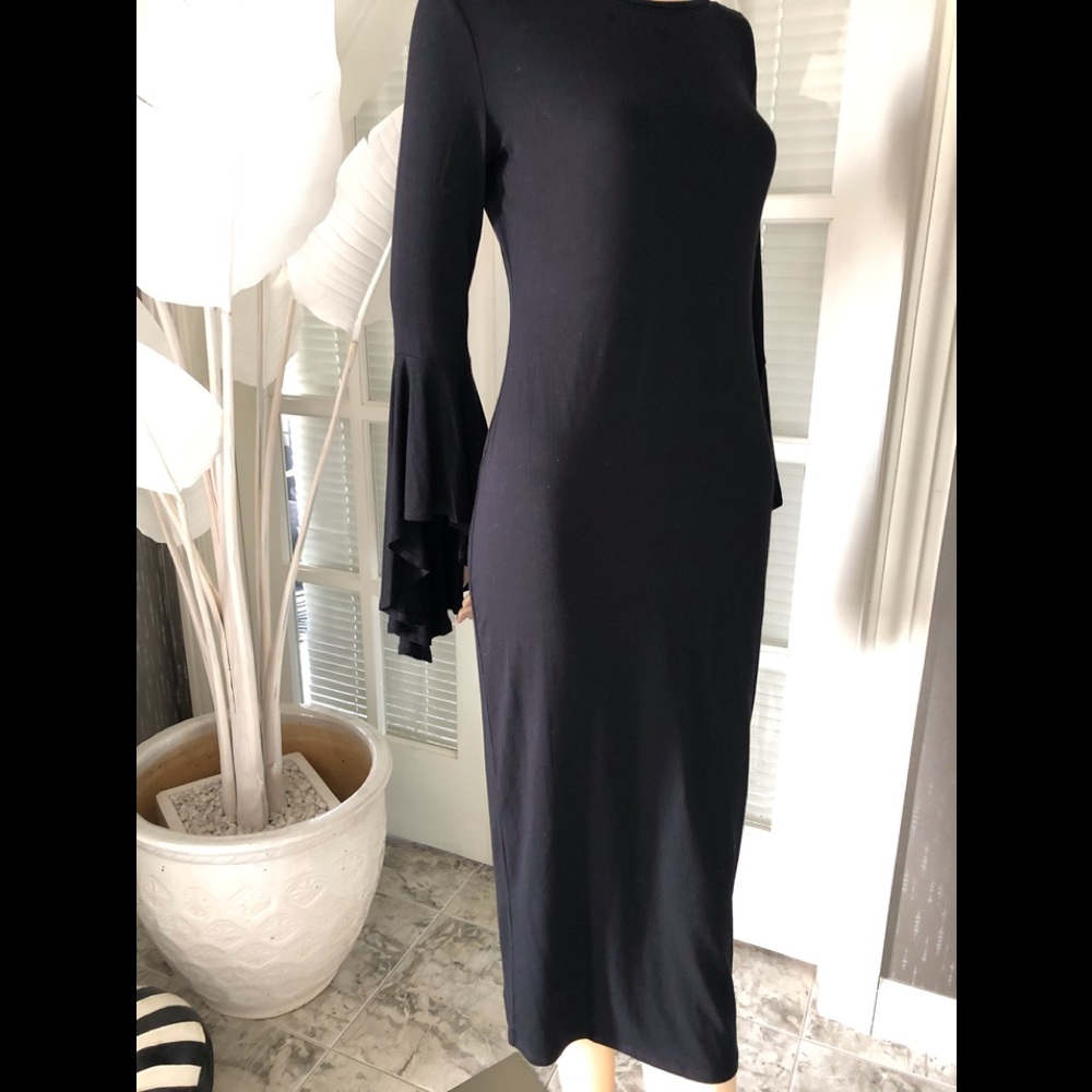 Black bell sleeve knee length straight dress NWOT